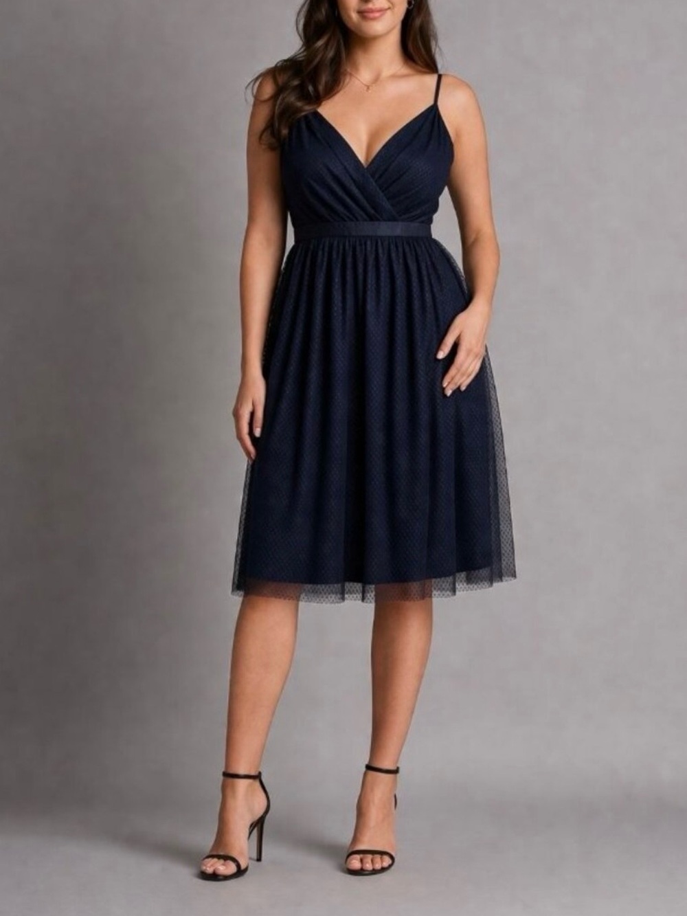 Express Tulle Midi Dress XL Dark Blue Spaghetti Strap Party Prom Wedding Guest